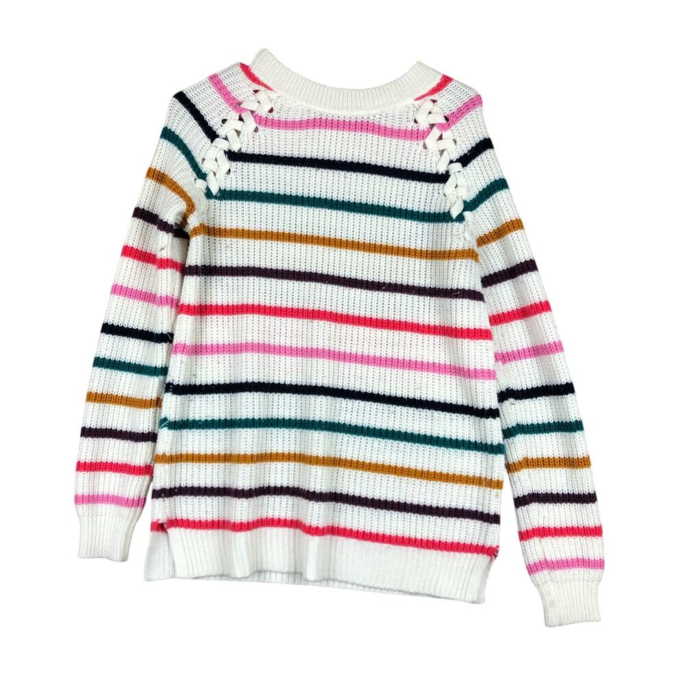 SO Womens Sweater White Multicolored Striped Pullover Knitted Long Sleeve Large